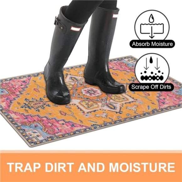 Washable Indoor Door mat, Non Slip Retro Floor Mat 20" x 32" Doormat - Picture 4 of 7